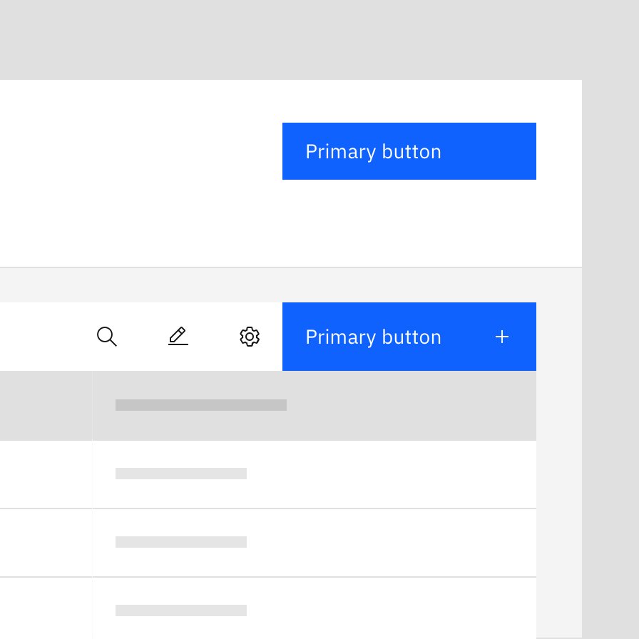 Don't: two primary buttons appearing on the same page across different zones, creating competing focal points with no clear hierarchy.