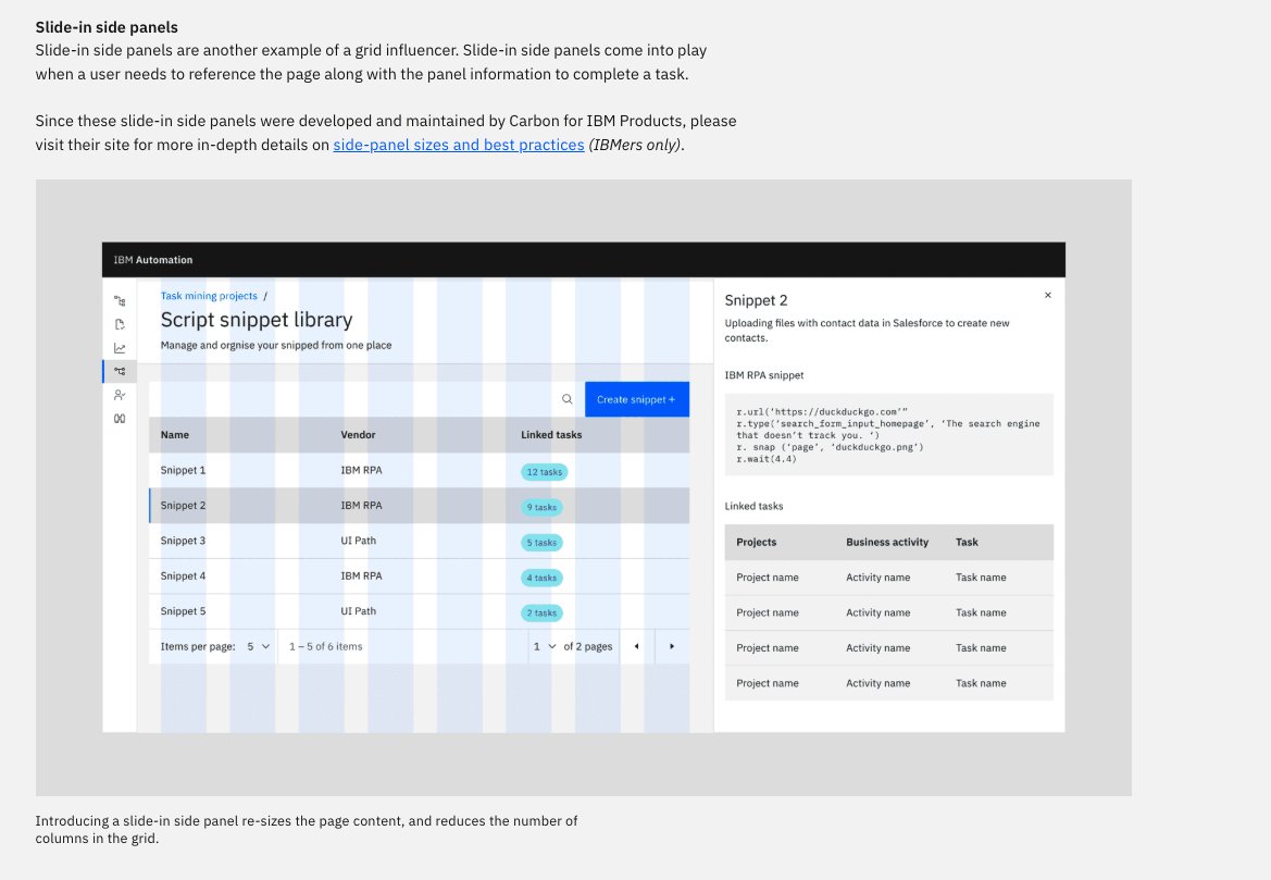 Grid influencers specification showing layout grids adjusting to left rails.